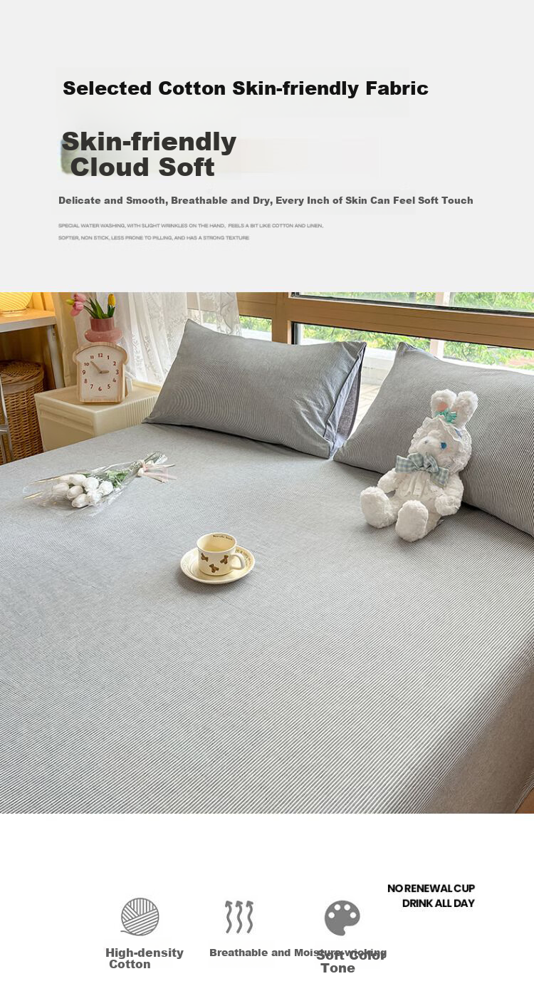 Wuyinliangpin Class A Pure Cotton Bed Sheet Single Piece, Double-Size Pure Cotton Bedding Sheet 245*250cm for Double Bed, Bed Cover 3
