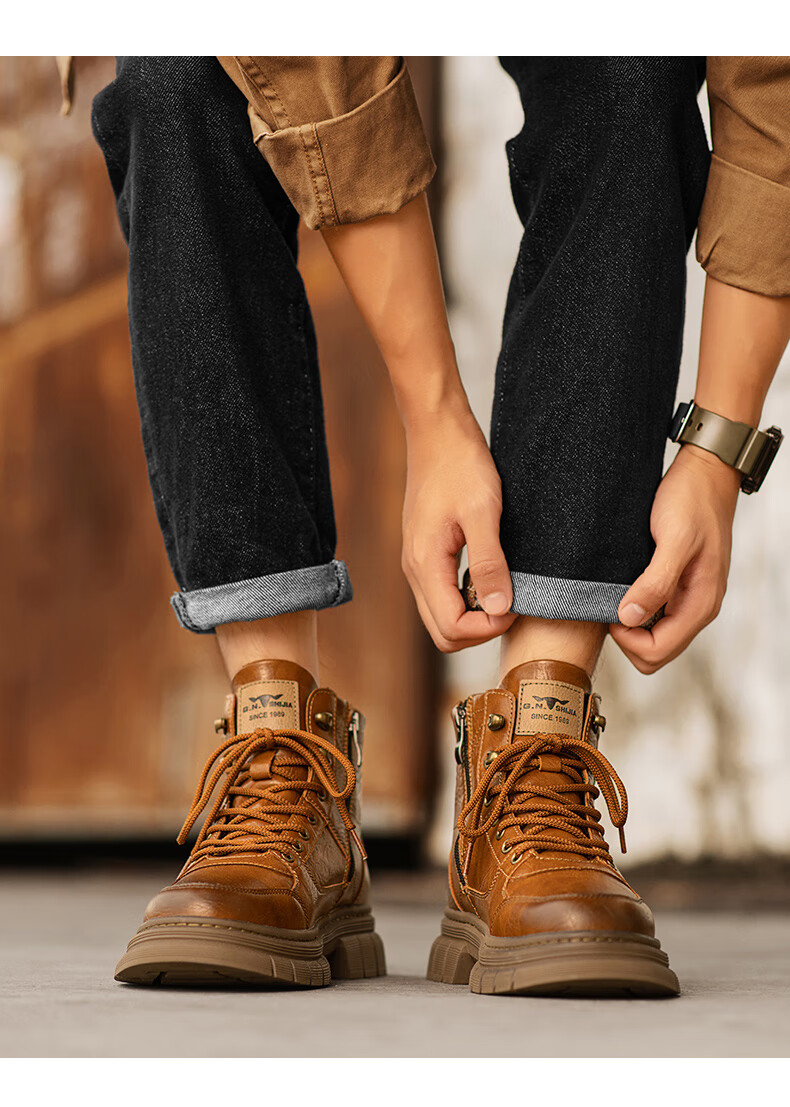 G.N.Shi Jia [Zhang Ruoyun Style] Men's Autumn Winter New Retro British Martin High-top Durable Work Boots 11
