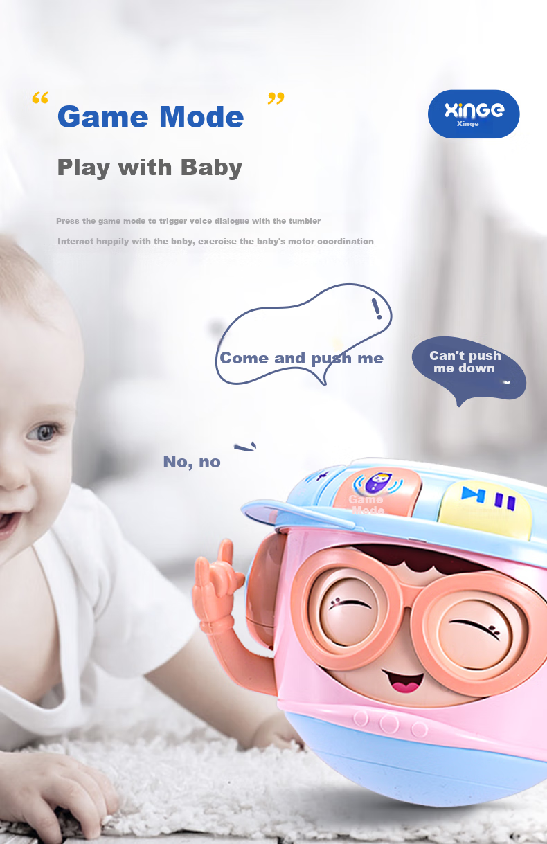 Xinge Baby Hand Drum, Early Education, Winking Roly-Poly, Chewable Music, for 0-1 Year Old Newborns, Girls' Birthday Gift 3