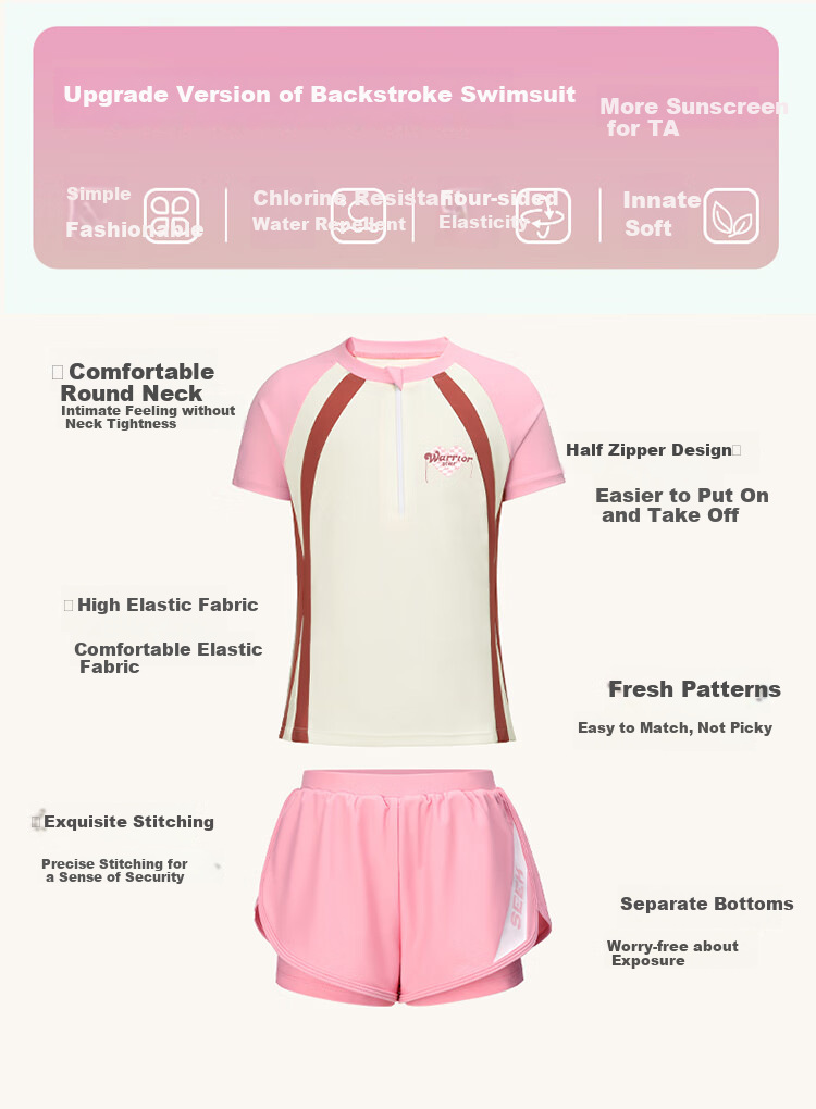 Huili Girls' Two-Piece Swimsuit, Sun Protection, Summer Swimwear for Older Children, Pink Set 35255, Size 120 2