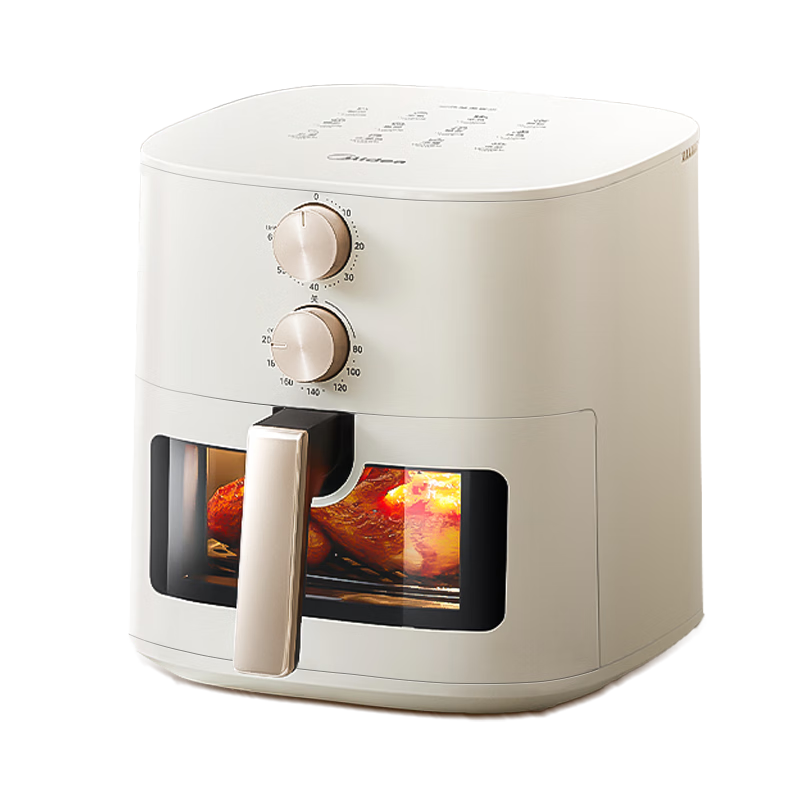 Midea Home Air Fryer with Steaming And Baking Functions, No-Flip Multi-Functional Practical Large Capacity 5.3L Electric Fryer, Small Appliance with Visible Window, Metal Interior KZE5383