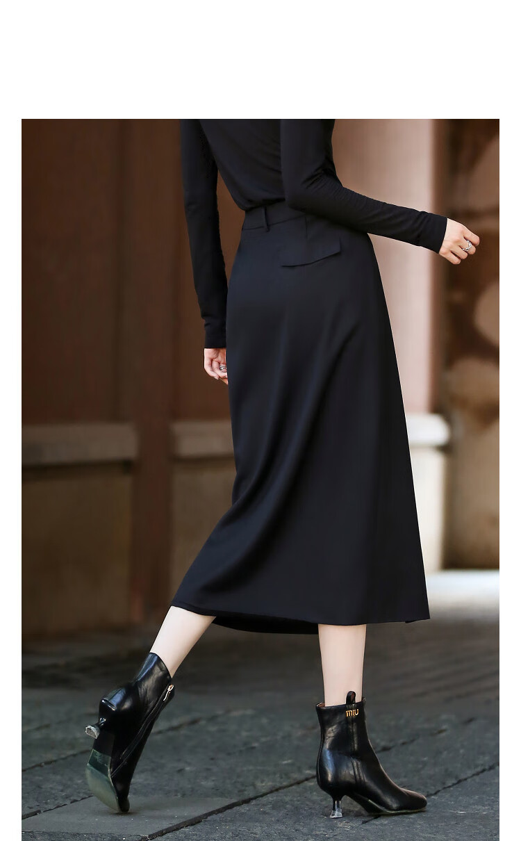 Demana [Smart Commuting] Autumn Simple Style Imitation Craft One-Shoulder Pocket Straight Split Mid-Length Women's Skirt 1