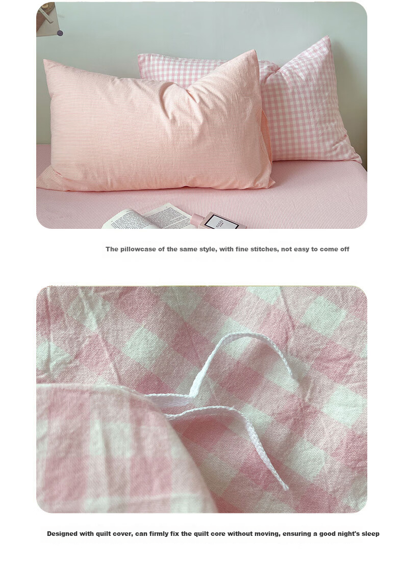 Grace Class 7A Antibacterial Pure Cotton Bedding Set for Single Dormitory, Includes Bed Sheet And Duvet Cover, for 1.2m Bed, Cherry Blossom Pink Plaid Patter 8