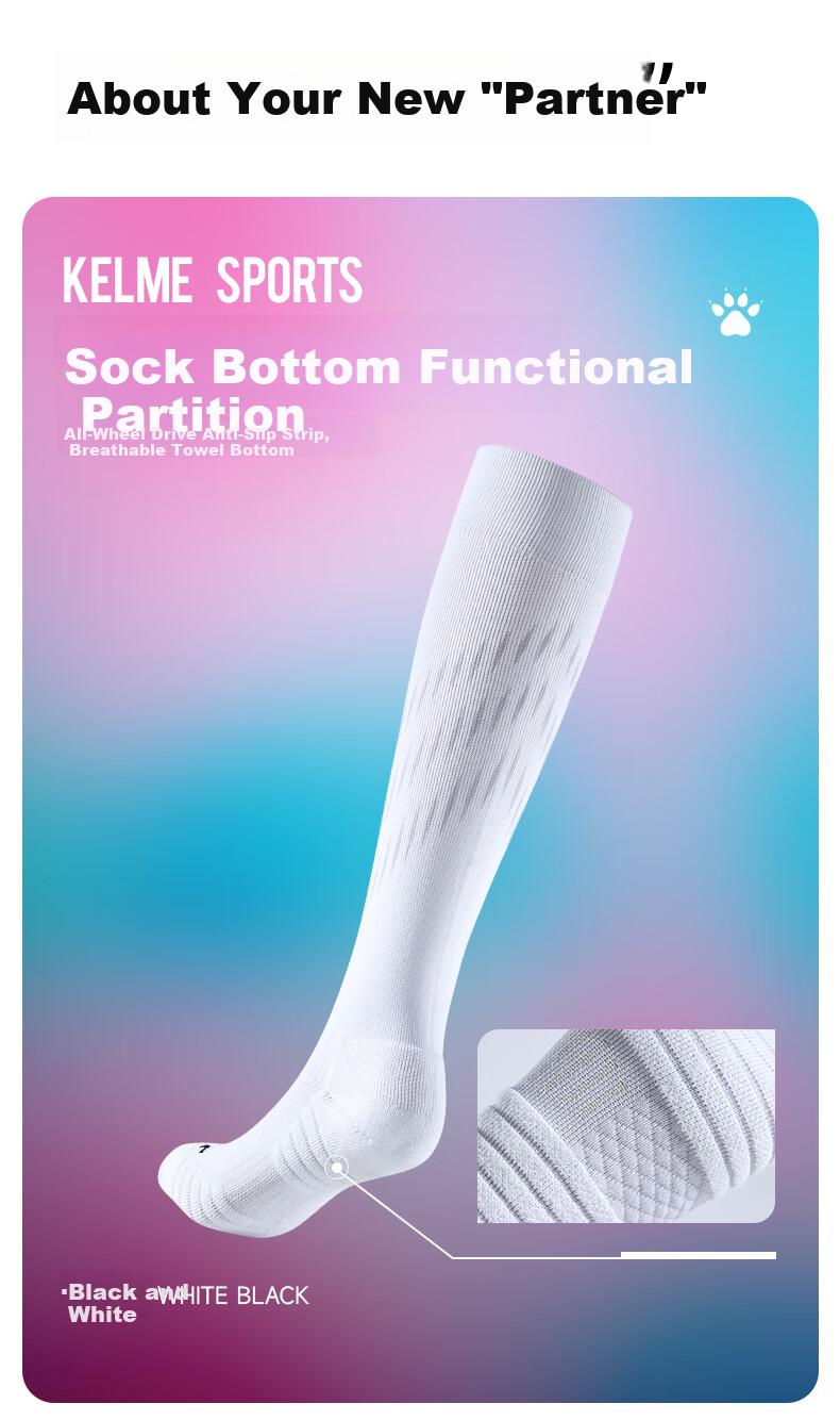 KELME Adult Soccer Socks, Long Thick Non-Slip Terry Bottom Sports High Socks, White And Pink, Size L 2