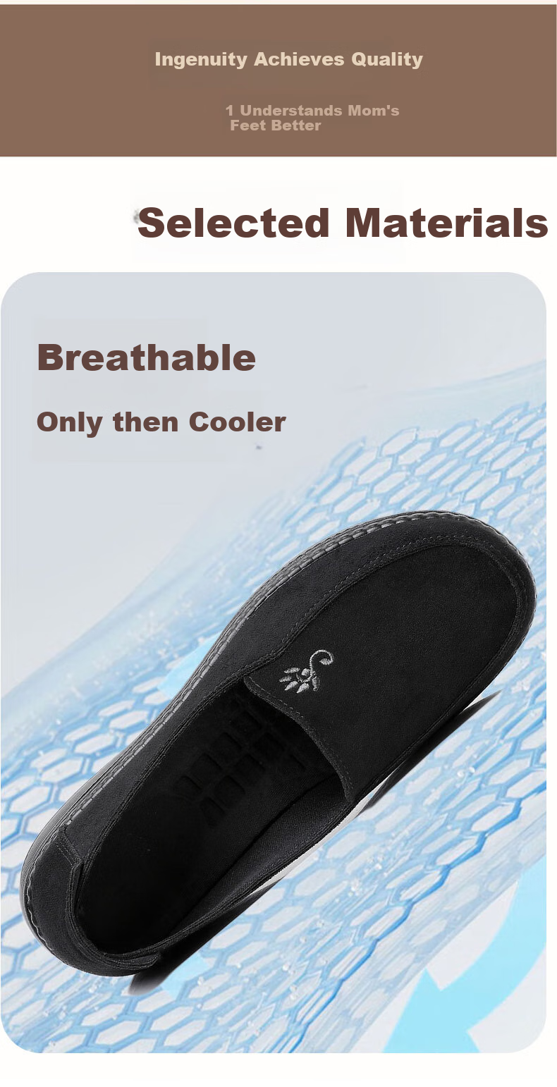 Ankang Old Beijing Cloth Shoes for Women, Spring And Autumn Soft-Soled Mom Shoes, Slip-On Flat Grandma Shoes, A9013, Black, Size 38 10