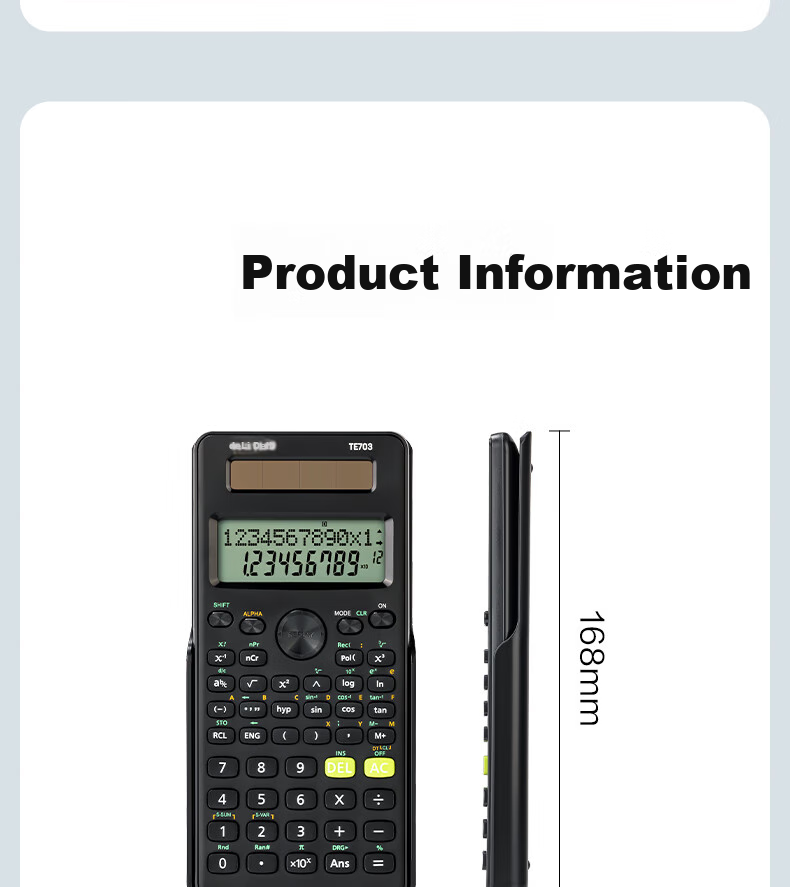 Deli Dual Power Scientific Calculator for Exams And Students, Multi-Functional Electronic Calculator for Middle And High School Students, CPA Exam Preparation, Black TE703 6