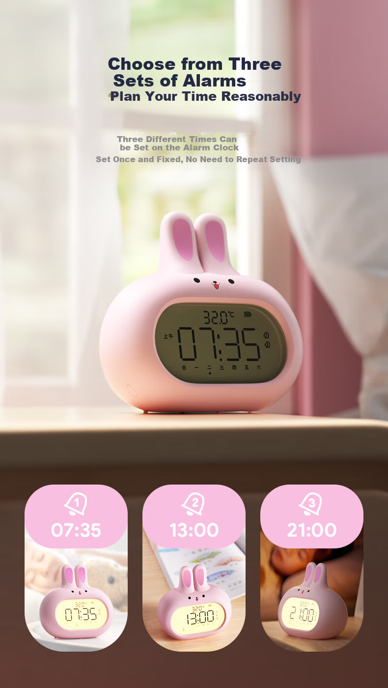 Compas Electronic Alarm Clock Wake-Up Device, Children's Holiday Gift Cartoon Digital Clock Cute Rabbit Alarm, Mint Green Back-To Seaso 3