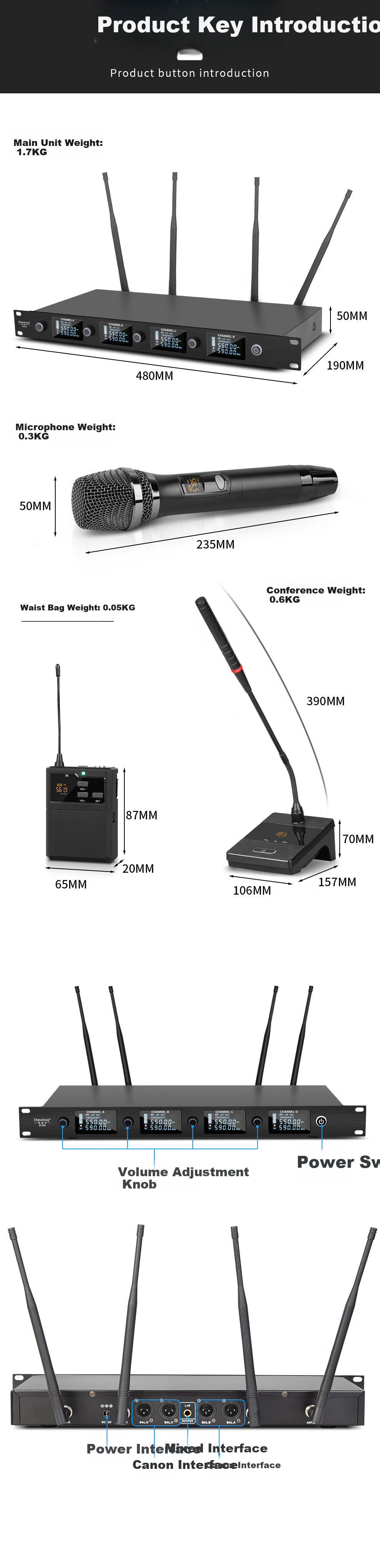 Depusheng DF206 Professional Wireless Microphone System with One Transmitter And Four Receivers for Hosting, Live Streaming, Singing, Stage Speaking, Training, Teaching, Engineering Applications, Stable Microphone with Waist Pack And Anti-Howling Desig 14