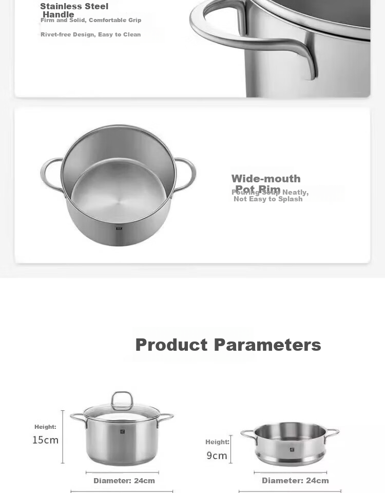 ZWILLING Flagship Kitchenware Set: Iron Wok, Non-Stick Pan, Frying Pan, Soup Pot, Steamer, Enamel Pot, Upgraded SILVER Silver-Luster Iron Wok Family Set of 6 Pieces 18