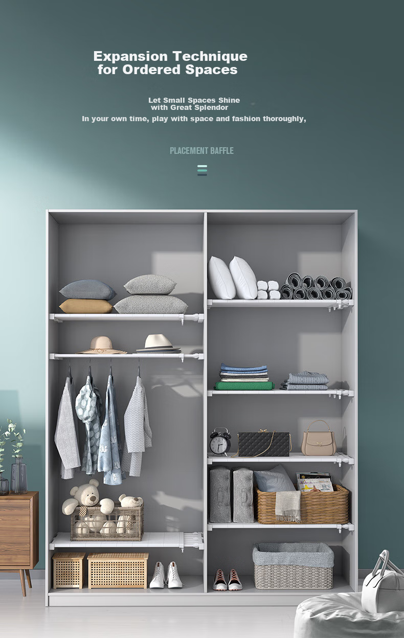 Shuranjia Extendable Wardrobe Divider Shelf, Internal Partition Board, Layered Rack, White Steel Tube, Width 42cm, Length 56-95cm 8