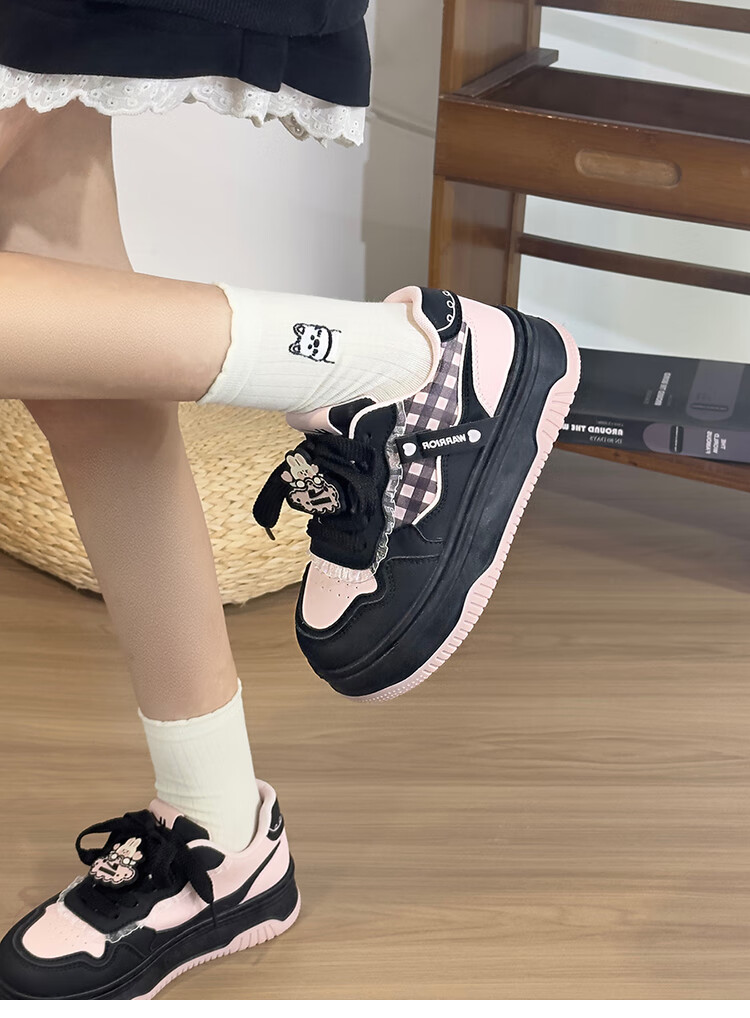 Huili Blue And Pink Sweet Girl Sneakers for Women, New Fashion Versatile Student Platform Korean-Style Casual Shoes, Black And Pink, Size 35 16