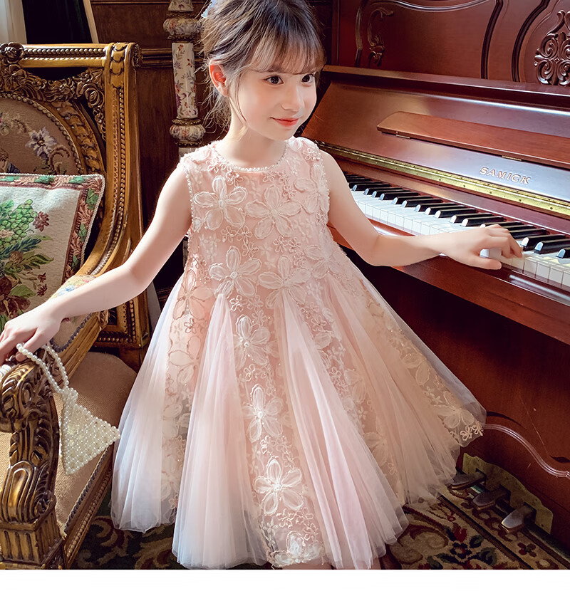 MIMIHELLO Girls Summer Dress 2025 New Fashionable Children's Mesh Princess Vest Dress for Little Girls 16