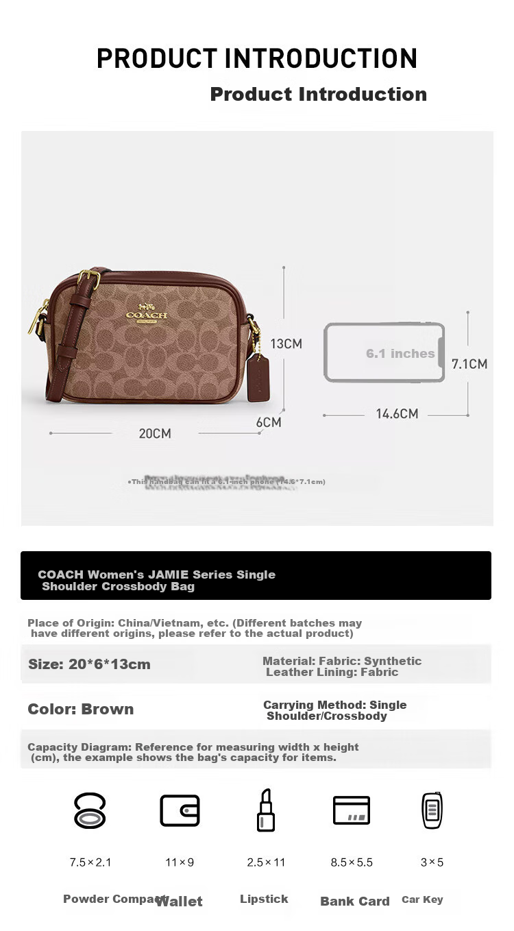 COACH [Brand Direct Supply], Women's JAMIE Small Shoulder Crossbody Bag Camera Bag CY752 Gift 5
