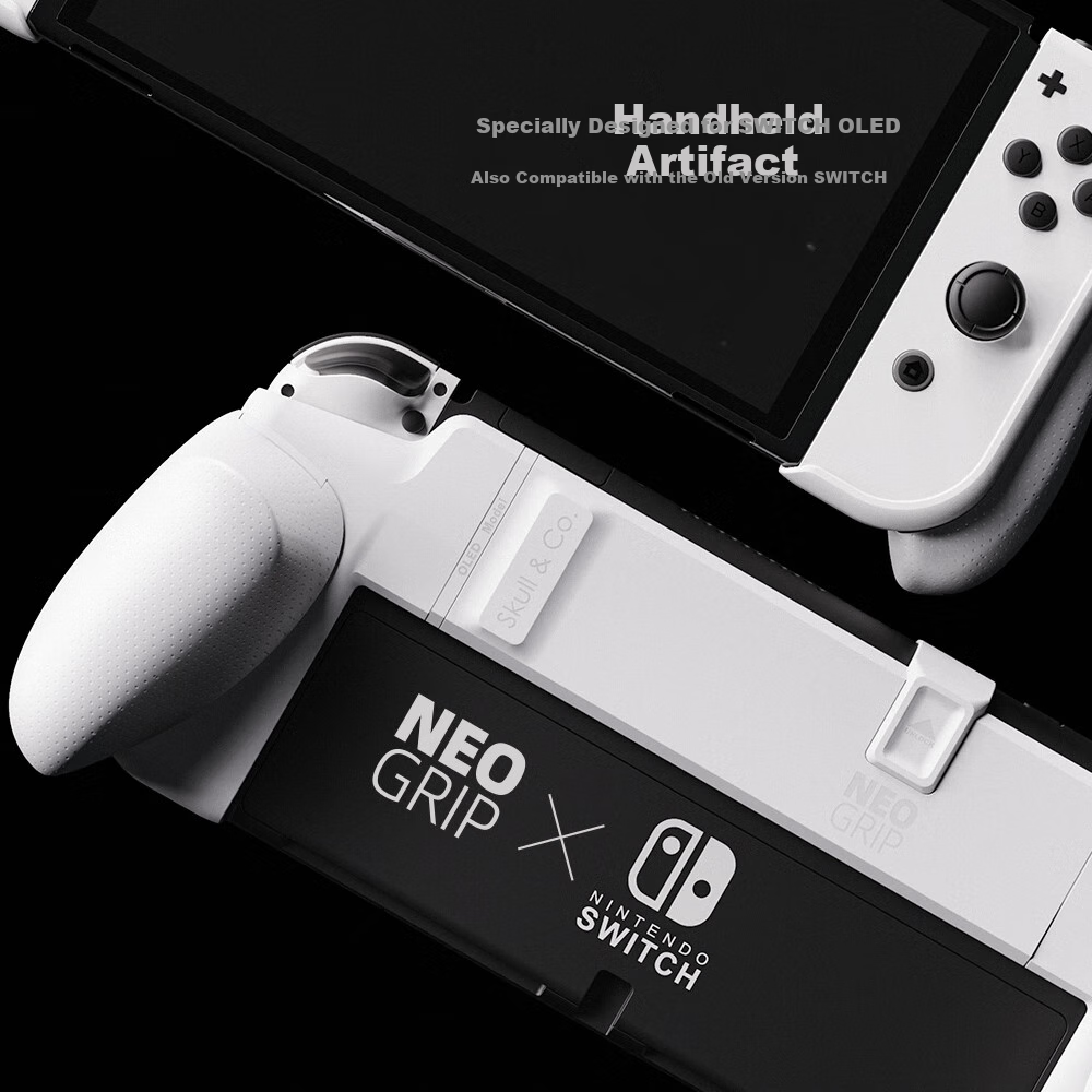 Skull & Co. Switch OLED Protective Case, Direct Plug-In Base without Blocking Stand, Compatible with NeoGrip Battery Life, White Single Item 1