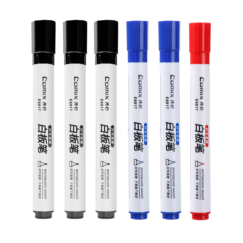 Comix Whiteboard Marker Set Erasable Smooth Writing Office Stationery Meeting Teaching 7 Black 2 Blue 1 Red Mixed Colors 10pcs/Box E6817-H