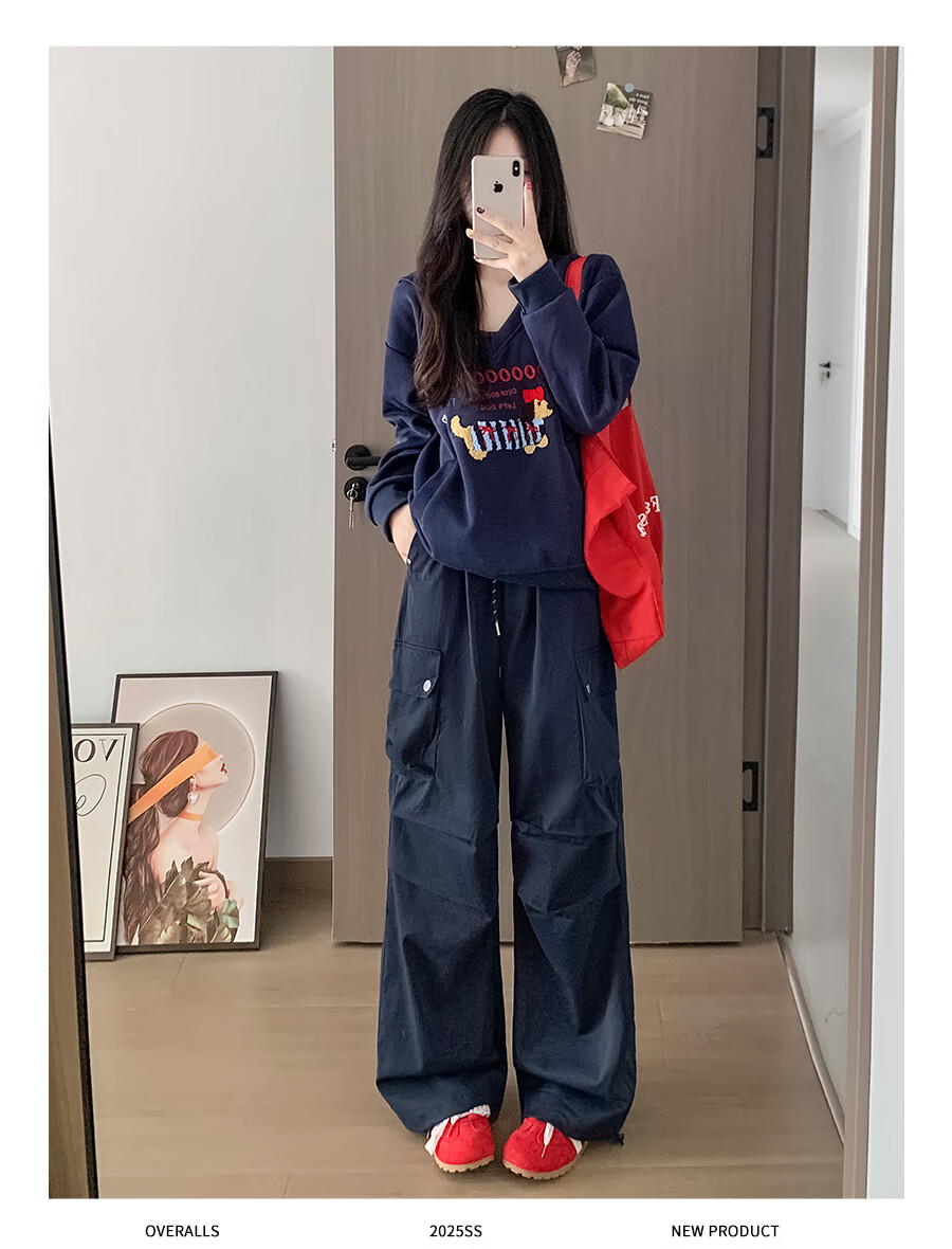 Borui American Workwear Pants 2026 New Autumn Women's Casual Loose Wide-Leg Outdoor Hiking Cargo Pants 19