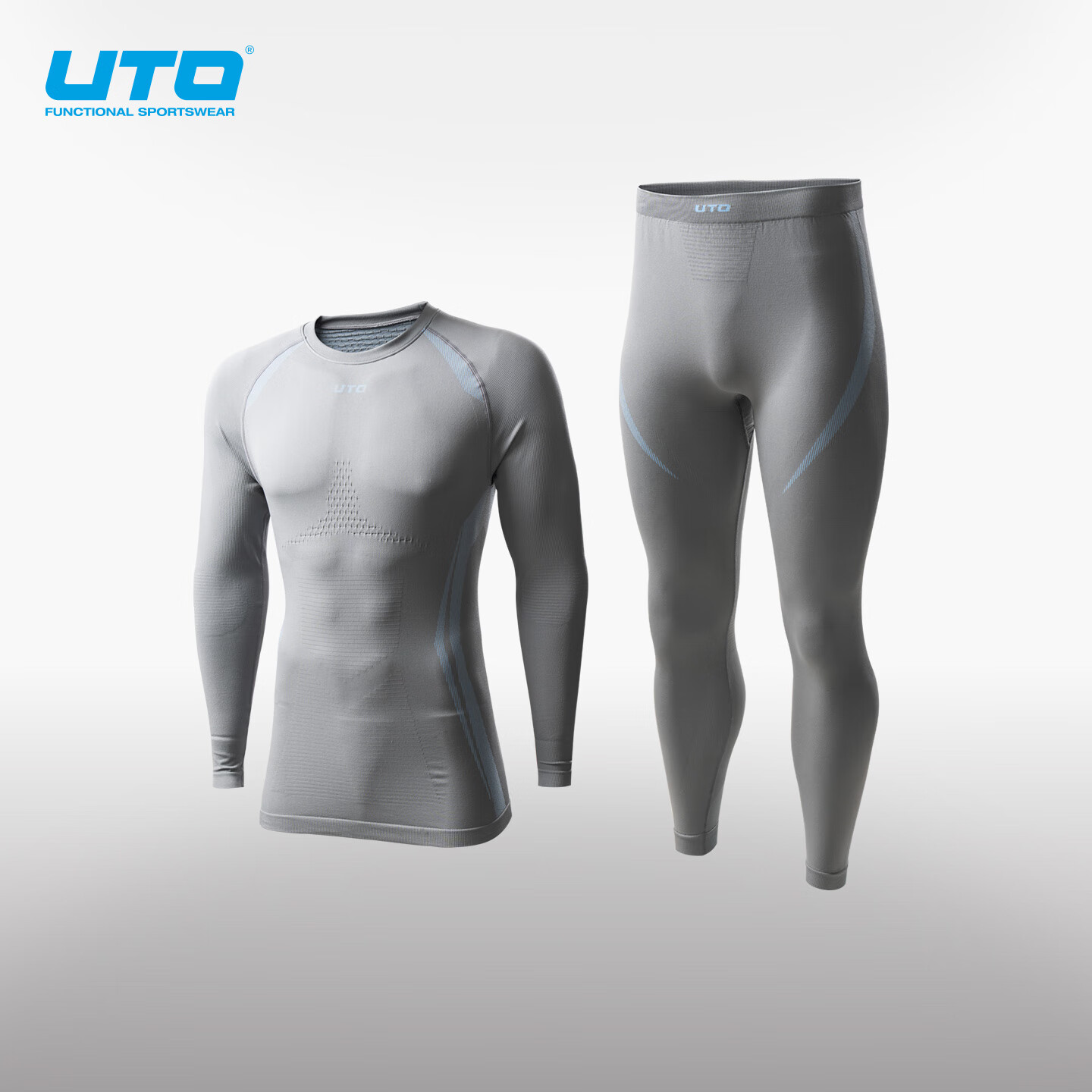 UTO Charcoal Core Quick-Dry Set Outdoor Daily Skiing Running Sports Thermal Base Layer Cloud Gray Blue Men’s L