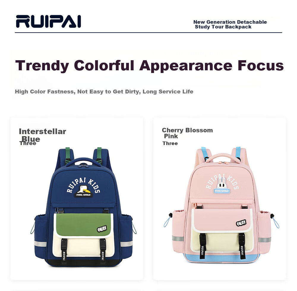 RUiPAi Backpack for Primary School Students, Boys And Girls, Lightweight, Spine-Protecting, Detachable, for Grades 1-3 Antibacterial And Water-Resistant 21