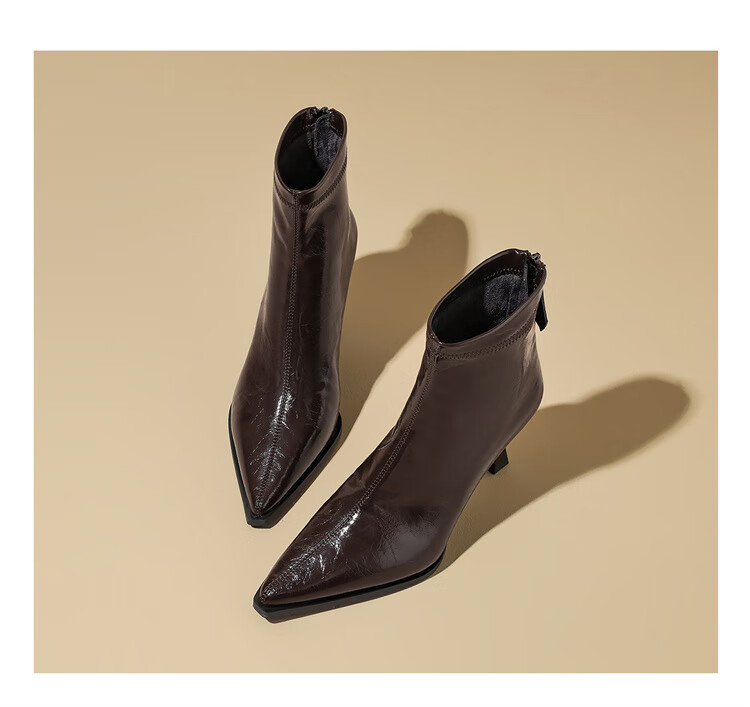Daphne Vintage Pointed Toe Ankle Boots New Versatile Slim Boots Stiletto Leather Boots 4025605036 Black 39 5