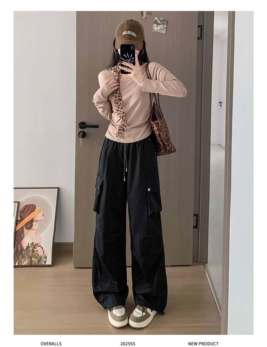 Borui American Workwear Pants 2026 New Autumn Women's Casual Loose Wide-Leg Outdoor Hiking Cargo Pants 23