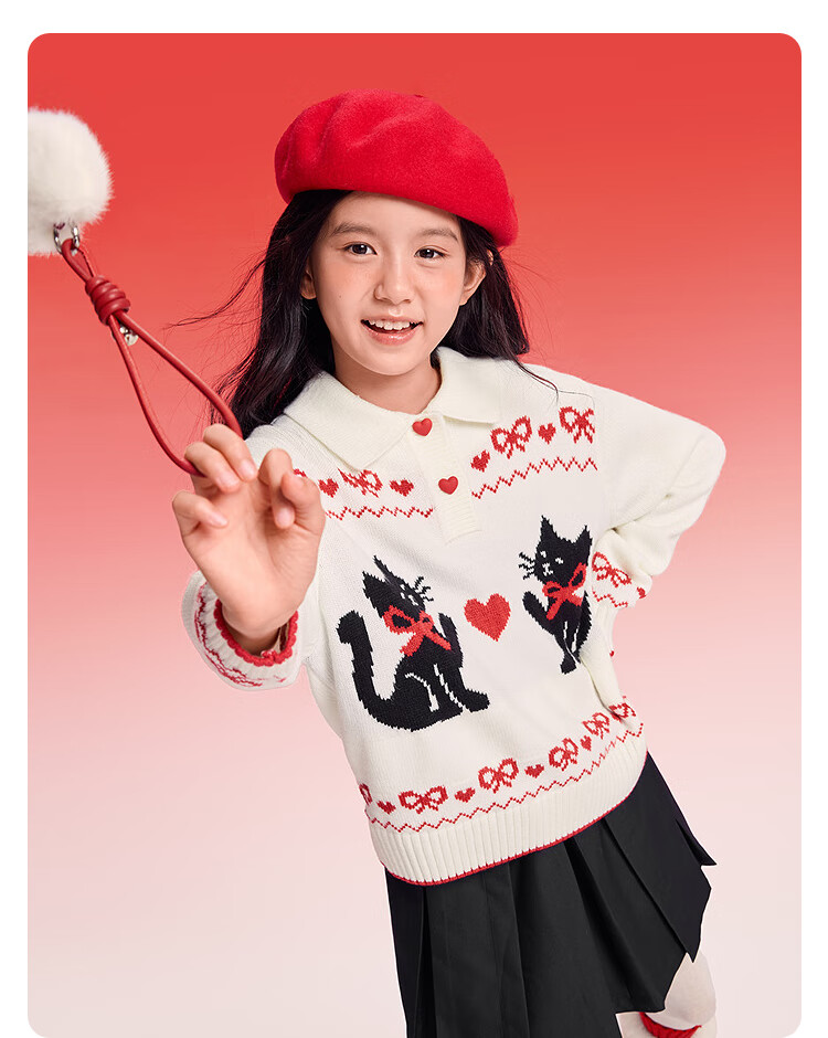 BALABALA 【balaOne】 Kids Sweater Girls Pullover Knitwear 2025 Autumn Winter Sweet New Year Outfit 6