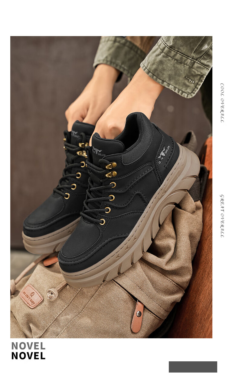 Bull Family Martin Boots Men Autumn Winter New High-top Durable Work Boots Thick Sole Height Increasing Yellow Boots Men's Versatile Biker Shoes 11