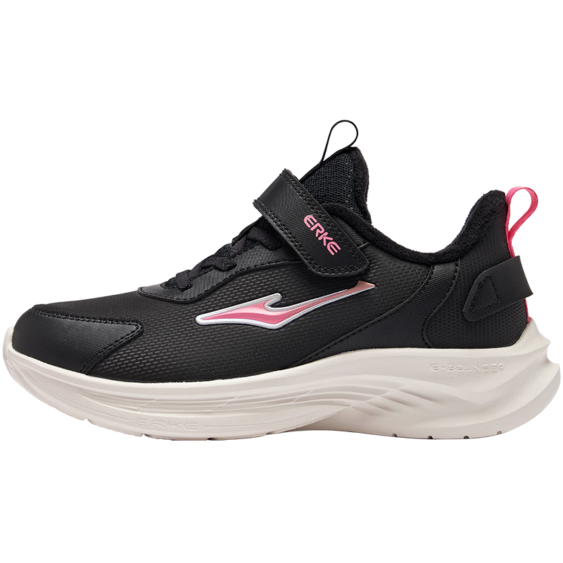 ERKE Kids Running Shoes Boys and Girls Winter Double Cotton Version Black/Explosion Pink Size 33