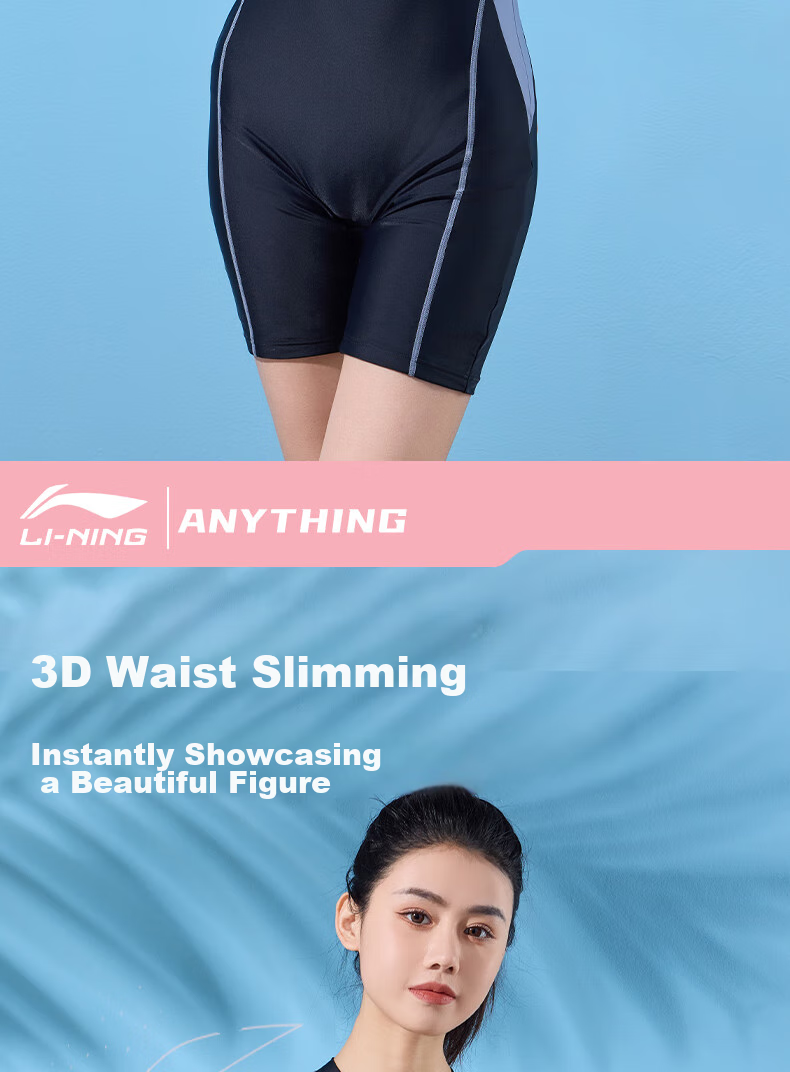 Li-Ning One-Piece Swimsuit for Women, Conservative Square-Leg Design, Professional Swimming Training, Slimming Fit, Suitable for Hot Springs And Vacation, Swimwear 496 Blue-Green L 7