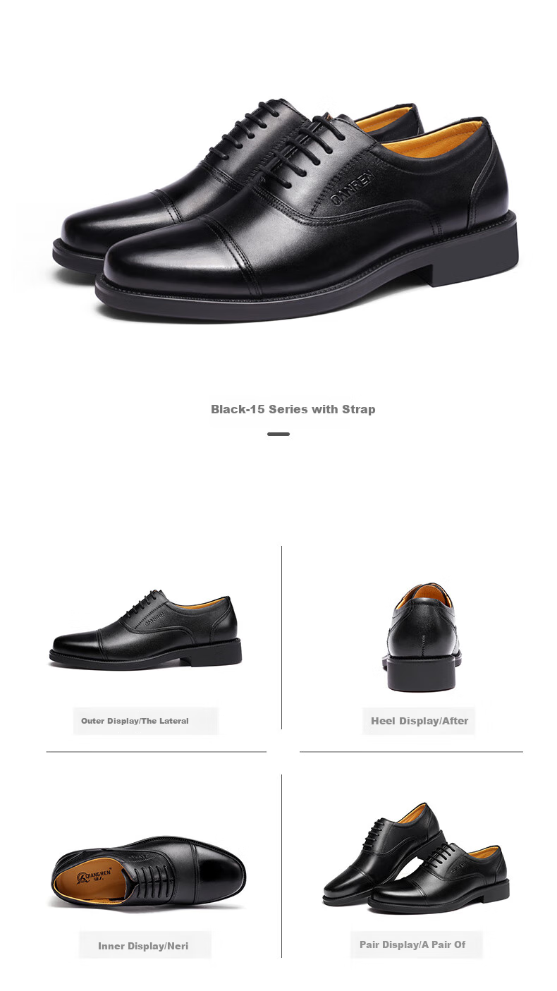 Qiangren Formal Shoes for Men, Jihua 3515 Quality Top-Grain Leather Business Dress Shoes, Slip-On Three-Joint Sandal Leather Shoes, Black, Size 43 18