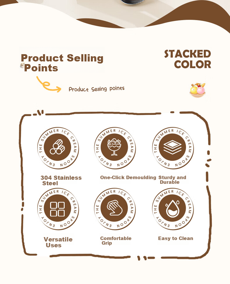 CAIZHI Stainless Steel Ice Cream Scoop, Ball Maker, Fruit Spoon, Watermelon Scoop, Ice Cream Spoon CZ6930 2