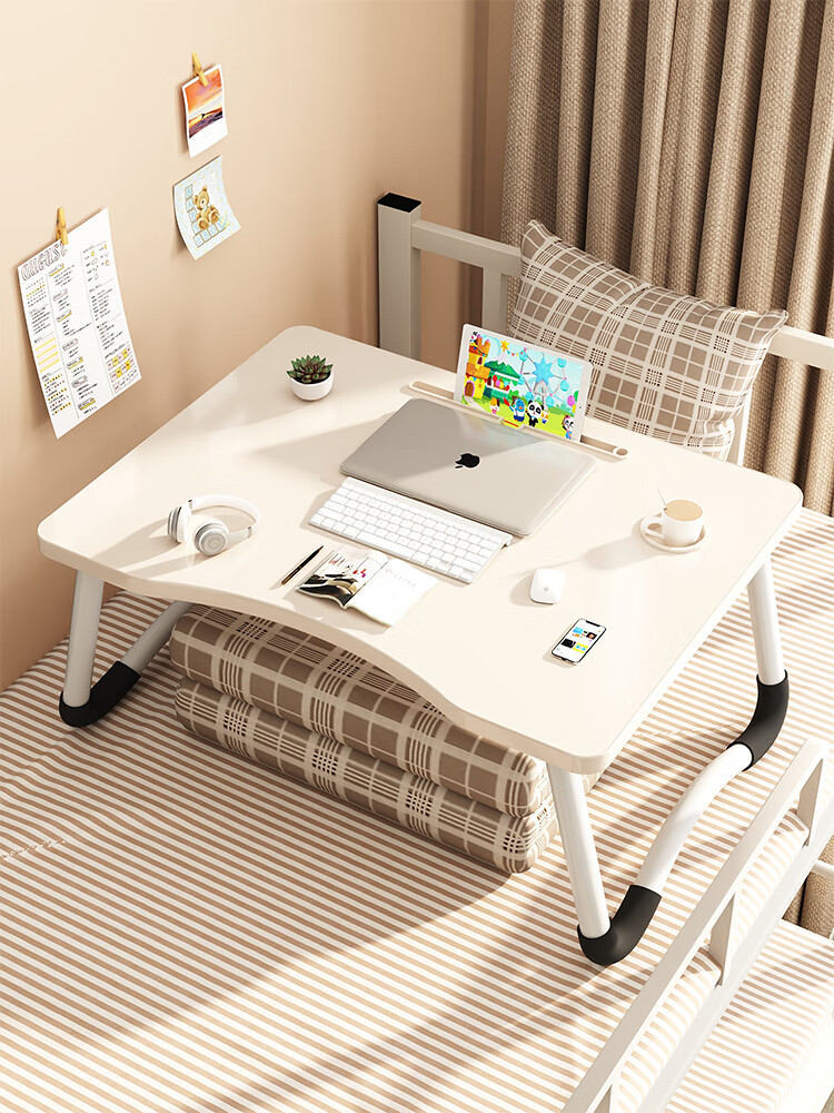 Huiersi Adjustable Laptop Bed Table, Height Adjustable Folding Bedside Desk with 5 Levels, Side Flip, Dormitory Study Reading Small Table Board A55 [Walnut Color] 1