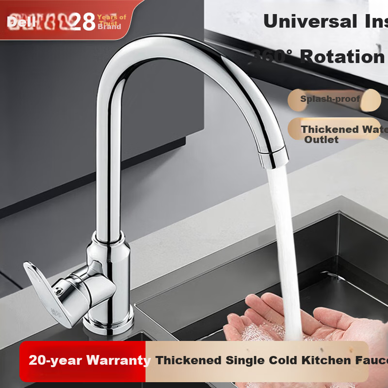 Deer [28-Year Brand] Kitchen Single Cold Water Tap Sink Basin Washbasin Sink with Swivel Rotating Pressure-Boosting Anti-Splash Functio
