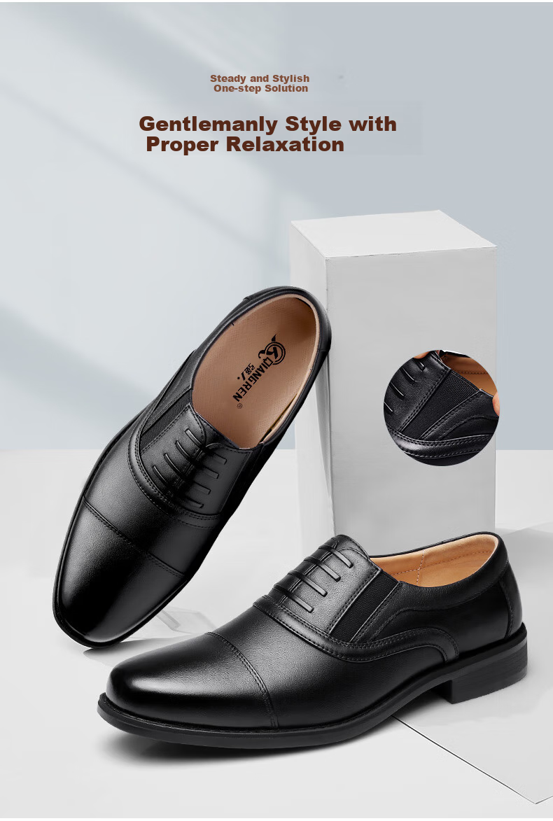 Qiangren Formal Shoes for Men, Jihua 3515 Quality Top-Grain Leather Business Dress Shoes, Slip-On Three-Joint Sandal Leather Shoes, Black, Size 43 2