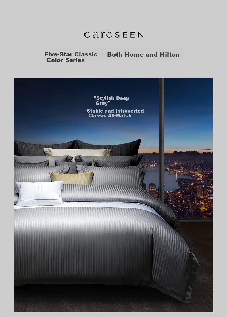 Canasin Hilton Hotel Four-Piece Bedding Set, Luxury 100-Thread Satin Pure Cotton [Fitted Sheet Style], Cream White, for 1.5-Meter Bed 10