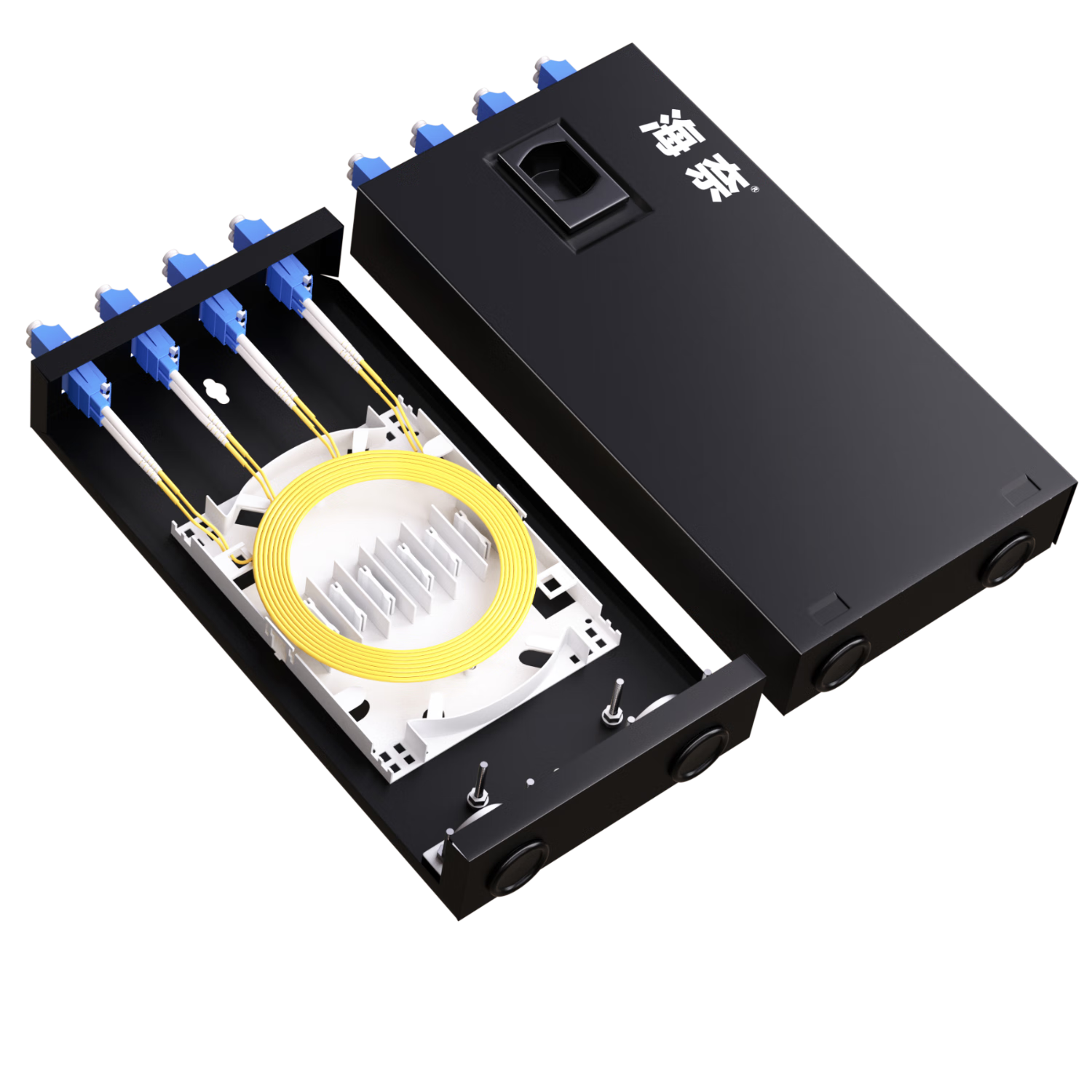 Hainai Fiber Optic Terminal Box Cable Splice Box 4-Port/8-Core LC Single-Mode 9/125 Fully Loaded Splice Pigtail Flange Desktop Wall-Mounted Optical Terminal Box HN-GXH-8L