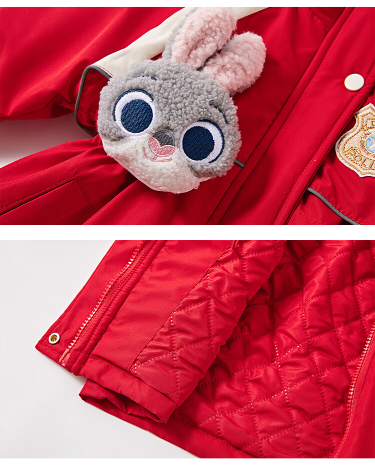 Disney Girls' Red Coat 2026 New Children's Winter Fashion Hooded Warm Cotton Jacket for Kids 4