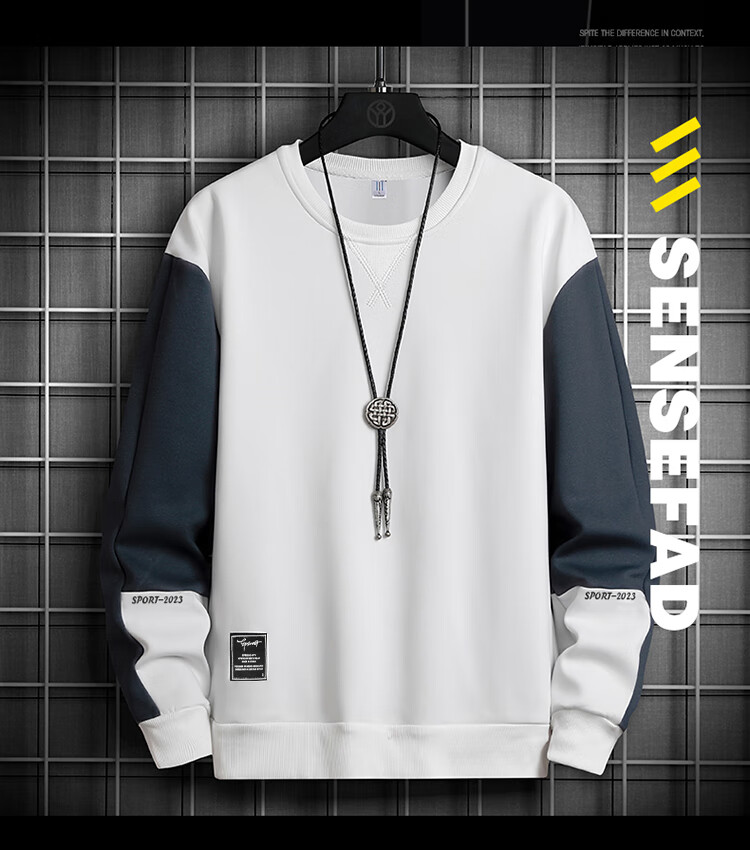 I'M DAVID Men's Spring and Autumn Loose Fit Colorblock Long Sleeve Pullover Crew Neck Sweatshirt Dark Gray L 3