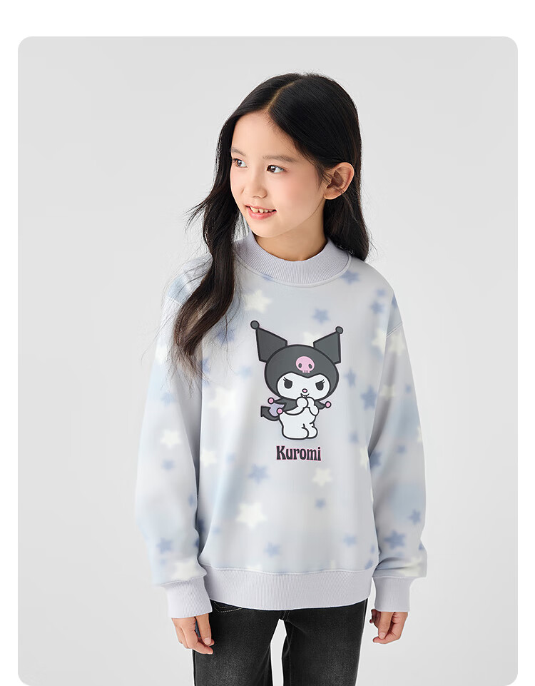 BALABALA [Kuromi IP] Girls' Sweatshirt, Children's Winter Wear, Comfortable Pullover Casual Top for Older Kids 2