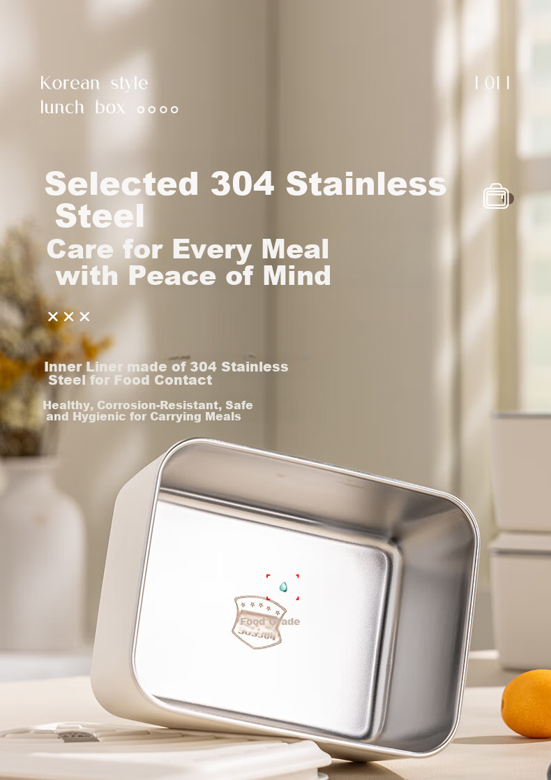 Guangyi 304 Stainless Steel Insulated Lunch Box for Office Workers And Students, Large Capacity Bento Box with 4 Compartments + Insulated Bag GY7289 3