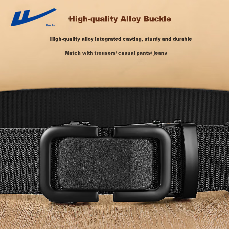 Huili Canvas Belt with Automatic Buckle, Tactical Woven Belt, Thickened Casual Versatile Belt for Men And Women, Trendy Simple Waistband