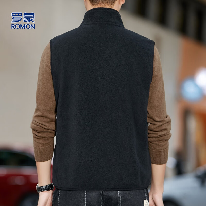 ROMON Double-Sided Fleece Vest Men Simple Solid Color Comfortable Stand Collar Outdoor Casual Cardigan Vest Shirt