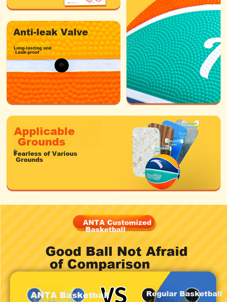 ANTA Basketball, Children's Size 5, for Indoor And Outdoor Use, Durable, Suitable for Cement Courts, Elementary School Students, Teenagers, Outdoor Rubber Ball 3