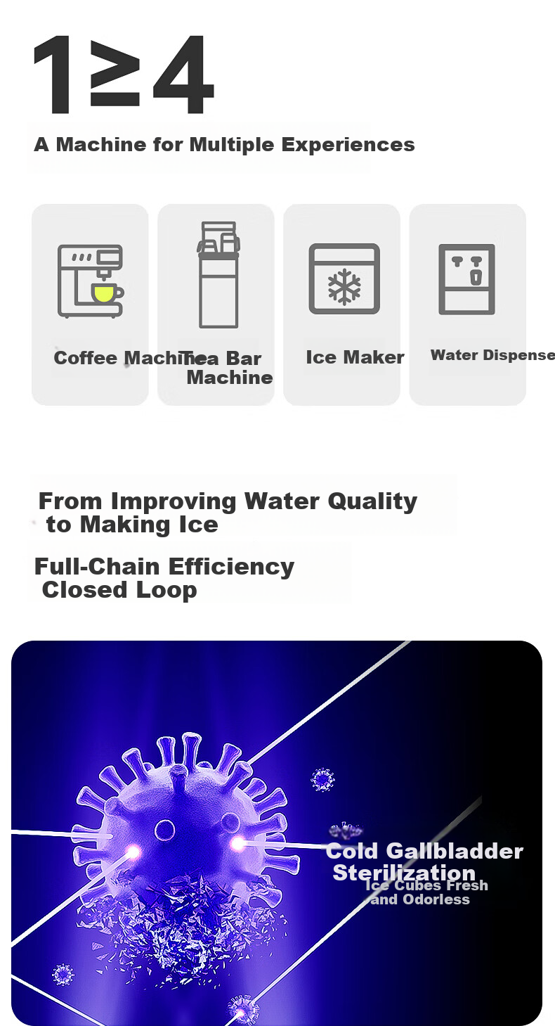 Zhuolang Ice Maker And Water Dispenser Combo, Coffee Machine with Ice Making Function, Countertop Instant Hot Water Dispenser for Home Use, Milk Frother, Direct Drinking Ice Maker, Cold And Hot All-In Ice Cube Machine, Americano Coffee Machine IH6 9