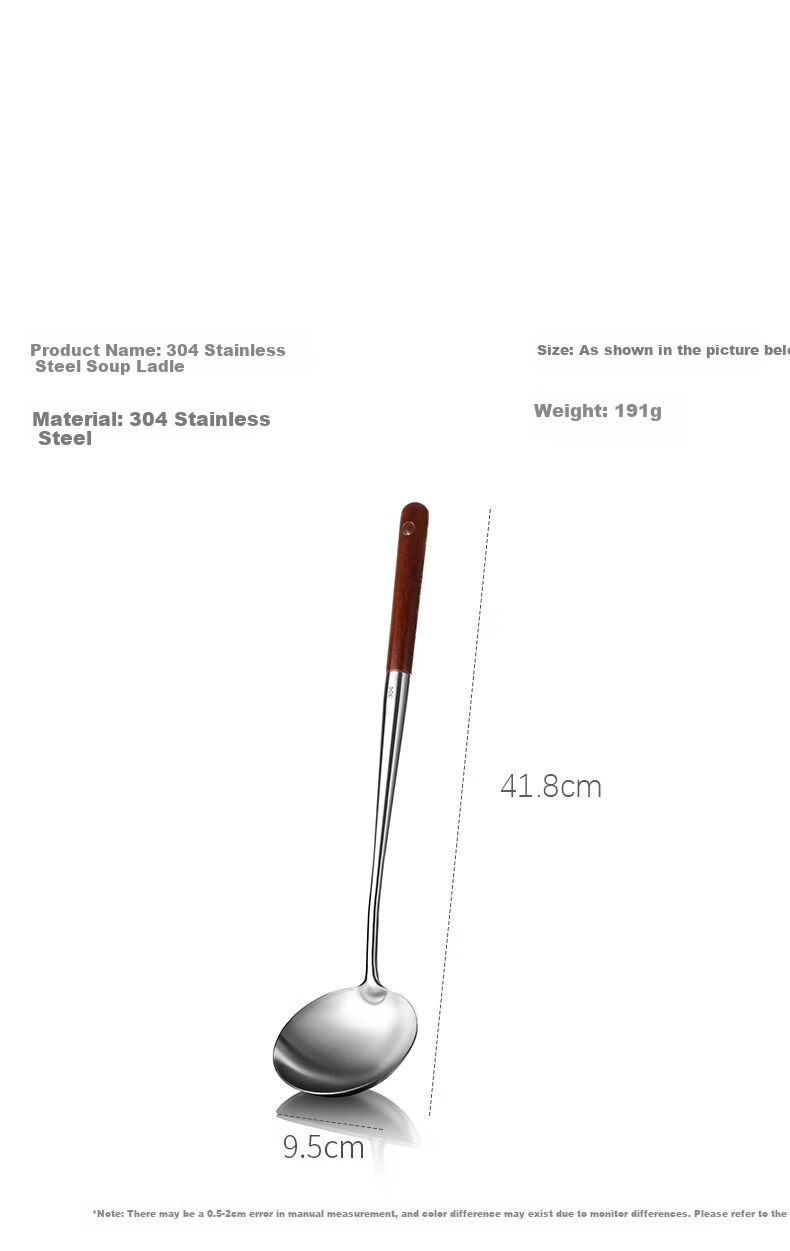 Canjiangjun 304 Stainless Steel Large Soup Ladle, Household Long-Handled Anti-Scalding Heat-Resistant Wok Ladle with Rosewood Handle, Frying Ladle, Porridge Ladle 4