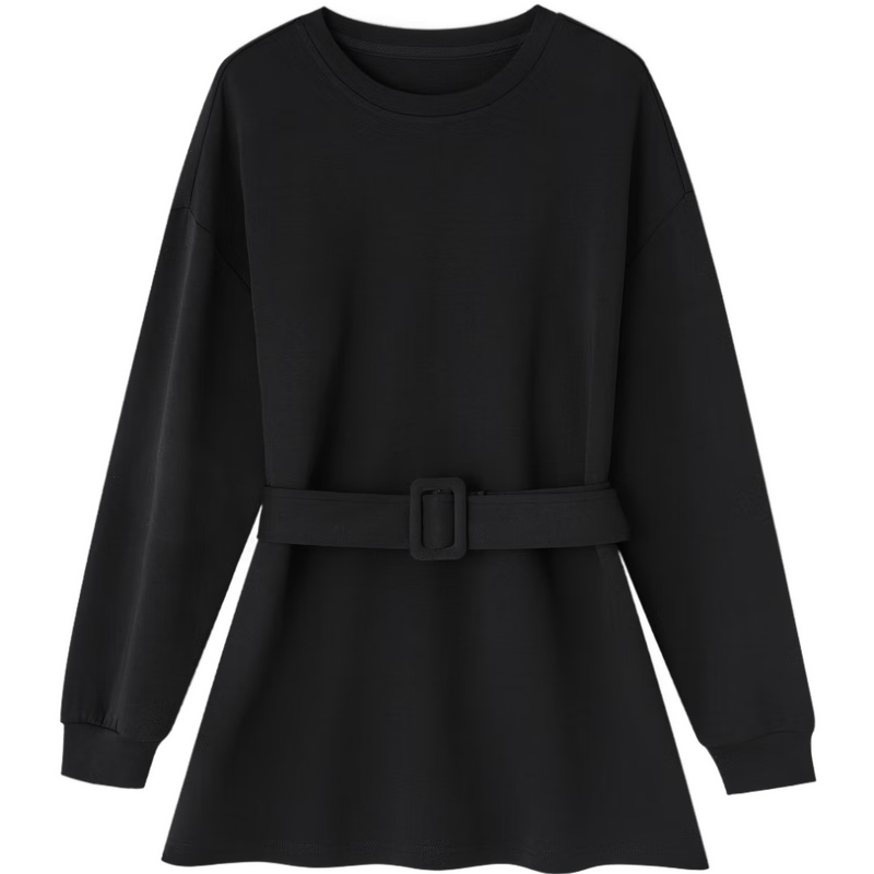 MT Soft Touch Cloud Cotton Autumn Stylish Belted Round Neck Loose Comfortable Mid-Length Sweatshirt for Women