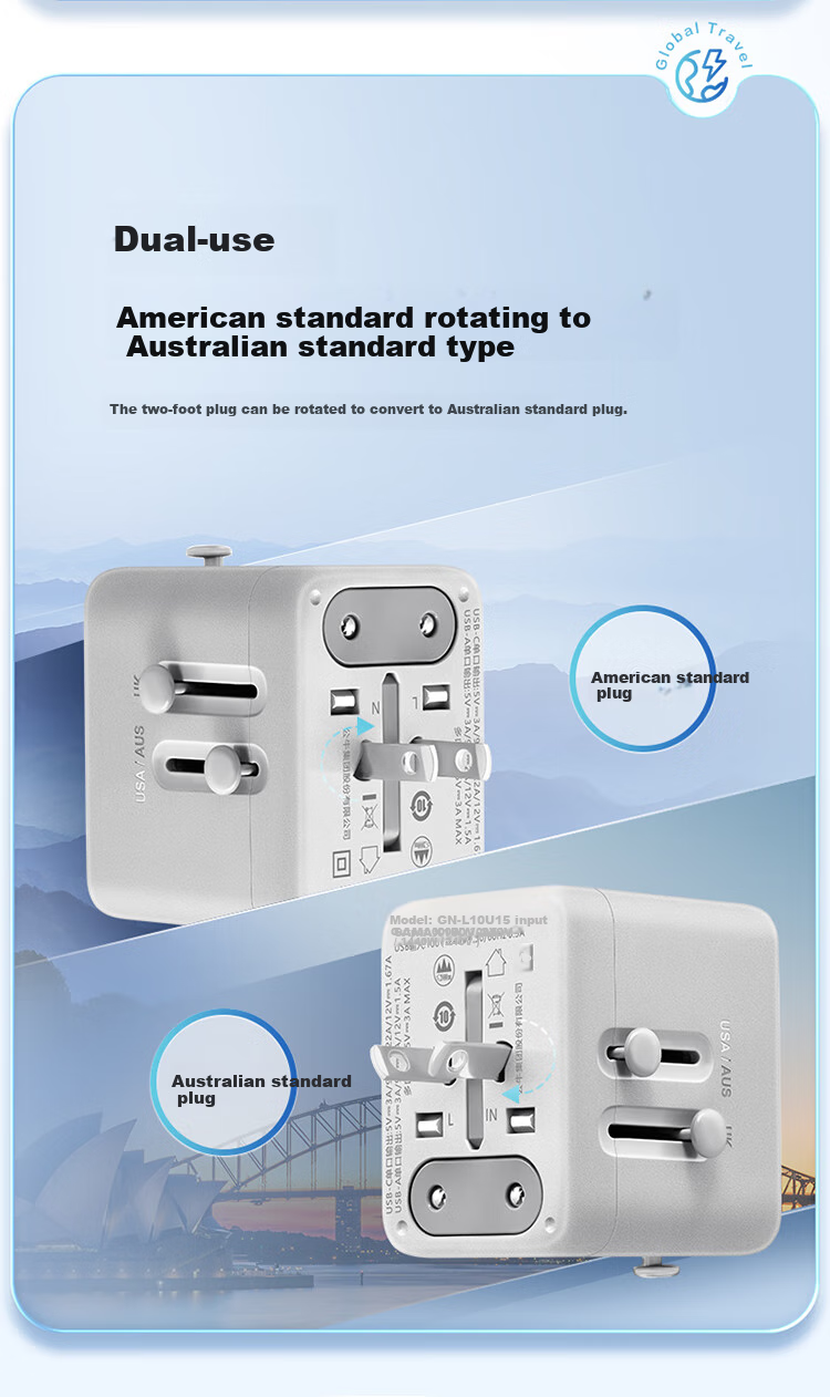 BULL 20W Fast Charging USB Multi-Country Socket Travel Adapter/World Converter Plug for International Travel Business Trip Study Abroad High Power Protection Plug European Standard American Standard Australian Standard British Standard Distant Mountain Gray 2