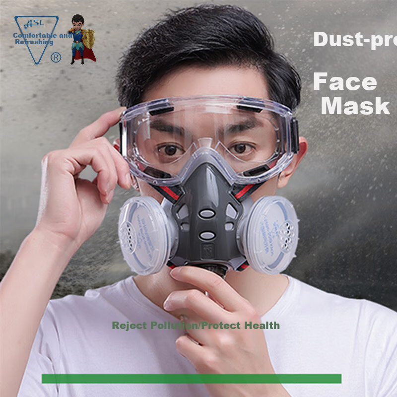 Anshuangli Dust Mask, Silicone KN95 Respirator for Heavy Industrial Dust, Breathable And Easy to Breathe, Welding, 308 Dust + Anti-Fog Goggles + 100 Pads of Filter Cotto