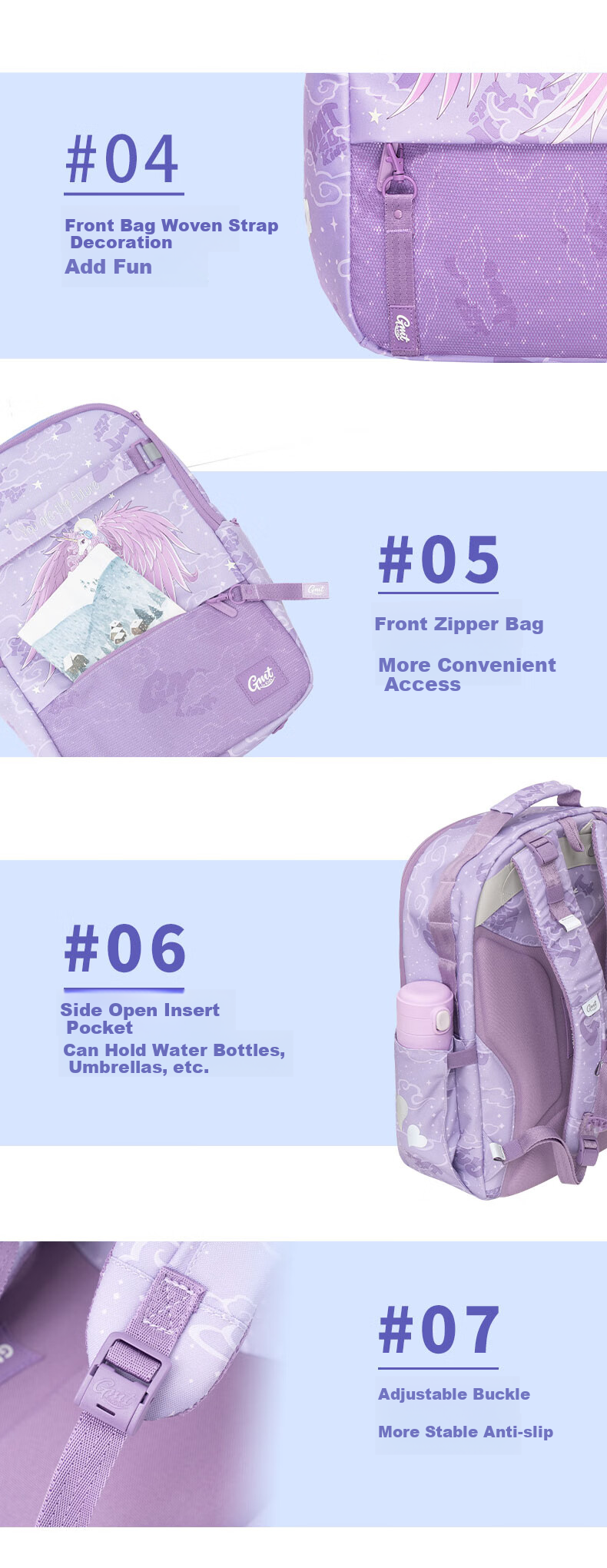 Gmt for Kids Elementary And Middle School Students Backpack, Children's Spine-Protecting Double Shoulder Bag, Large Capacity Backpack for Grades 4-6, Gift for Girls, Unicorn Desig 5
