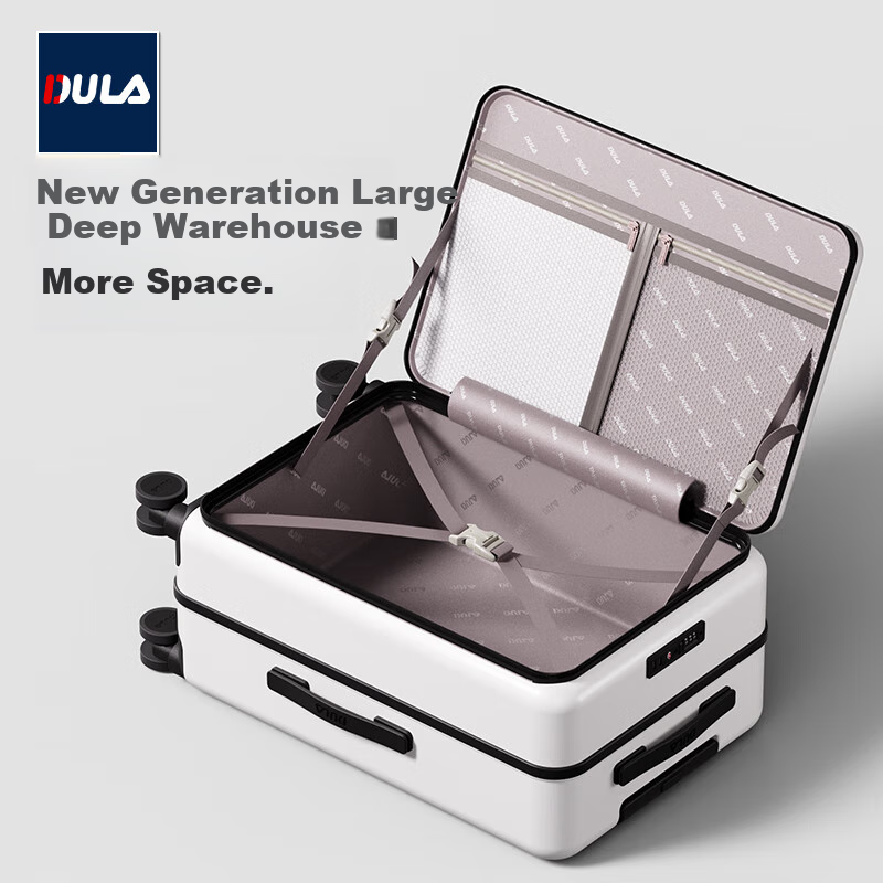 DULA Side-Opening Multifunctional Luggage, Large Capacity Business Suitcase, Trolley Case with Password Lock for Men And Women, Travel Case, Bright Moon White, 24 Inches