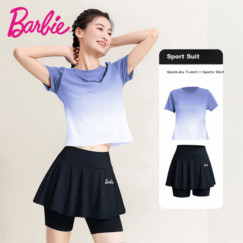 Barbie Women's Badminton Outfit, Lightweight Sports Seamless One-Piece Quick-Dry Sweat-Wicking Set, Anti-Exposure Athletic Wear Set for Wome
